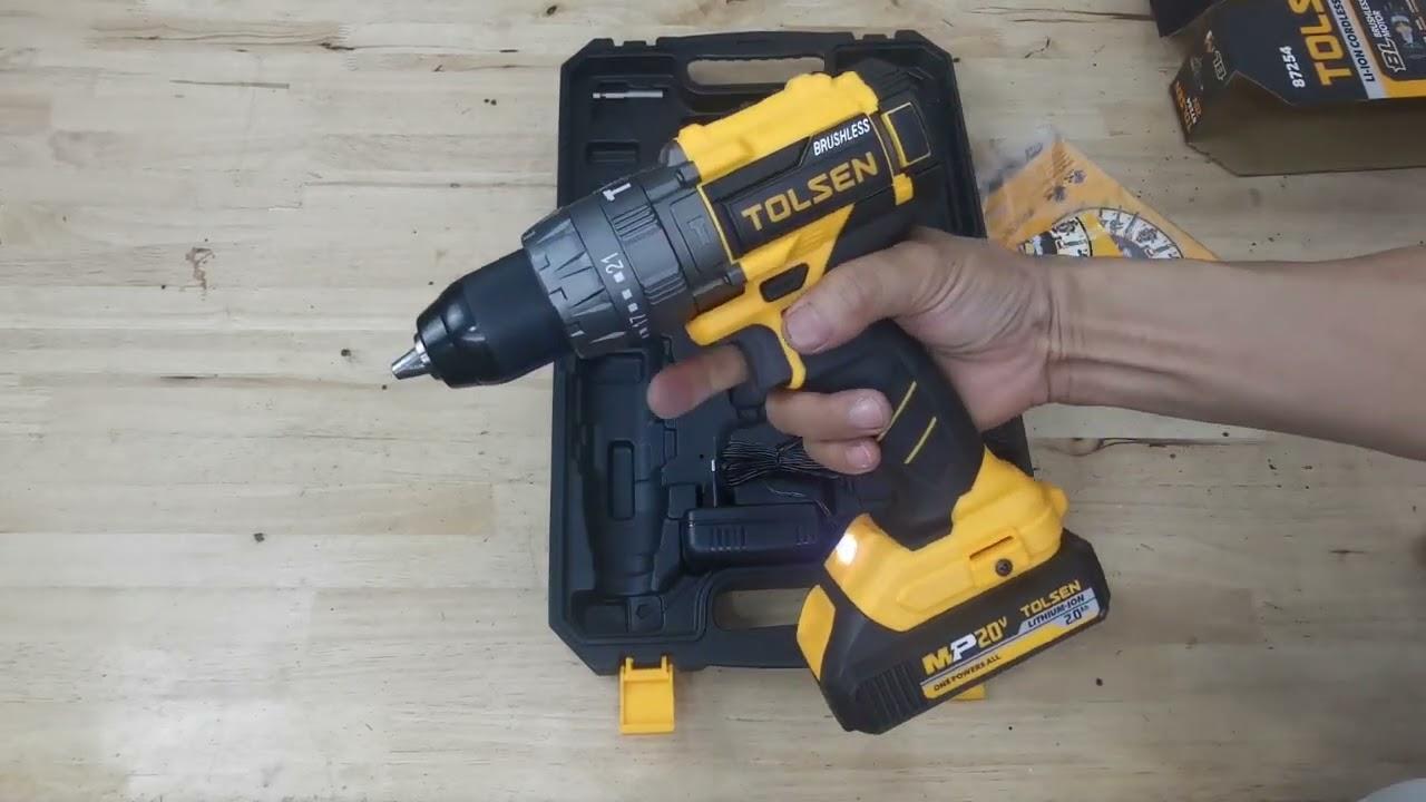 TOLSEN 87254 20V Li-ion Brushless Cordless impact Drill 13mm With 14pcs accessories & including 2 battery and Charger; Model 87254_img_1