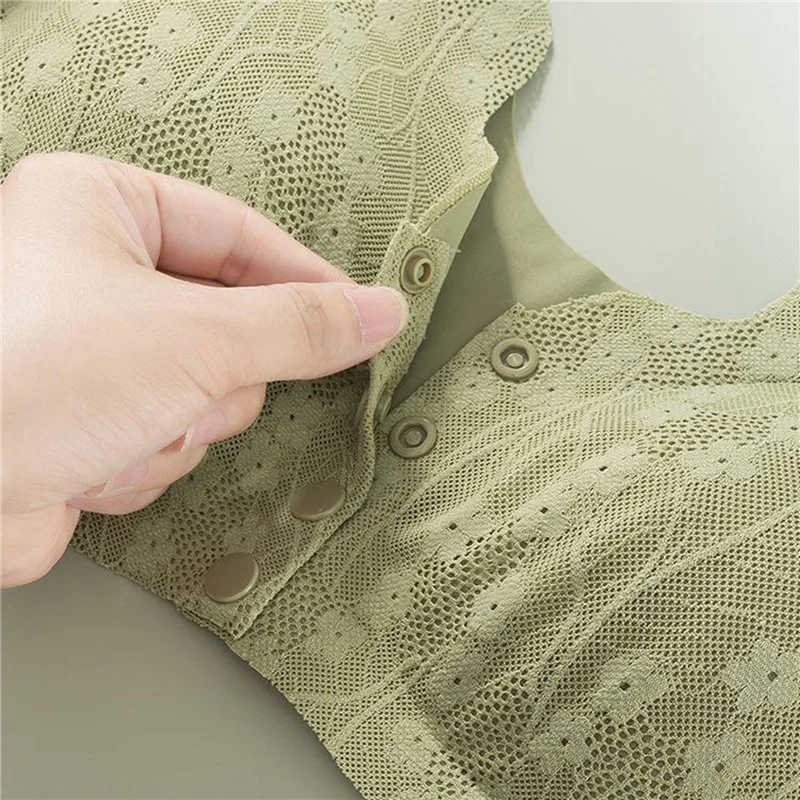 Large Size Maternity Seamless Bra with Lace Detailing Comfortable Stylish Lace Front Button Wireless Removable Padded Pushup Bra Top_img_6