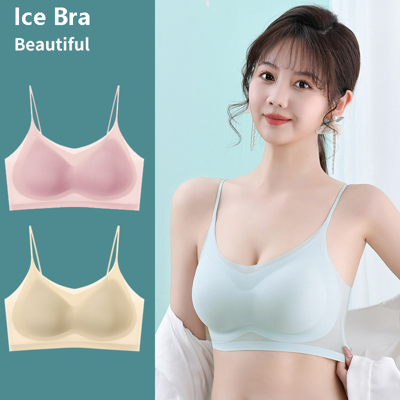 Ultra Thin Ice Silk Seamless Underwear Women Plus Size Sexy Top Soft Breathable Wireless Solid Lingerie Gathered Invisible Padded Bra_img_4
