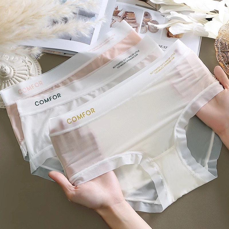 Seamless Women's Ice Silk Panties Letter Printed Summer Cotton Crotch Underwear Mid-waist Antibacterial Crotch Briefs Lingerie_img_0