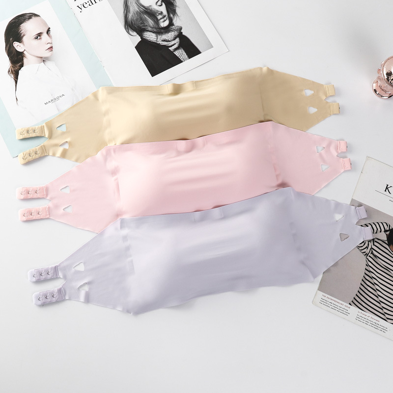 Ice Silk Strapless Bra Girls Seamless Crop Tube Top Bralette for Women Sexy Soft Bras Large Size Bustier Tops_img_2