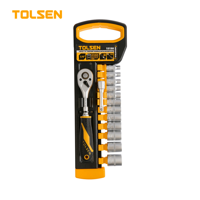 TOLSEN 14 Pcs 1/4" Ratchet Handle with Socket Set Industrial Series 15150