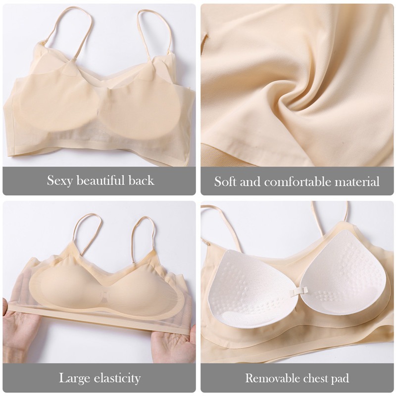 Ultra Thin Ice Silk Seamless Underwear Women Plus Size Sexy Top Soft Breathable Wireless Solid Lingerie Gathered Invisible Padded Bra_img_3