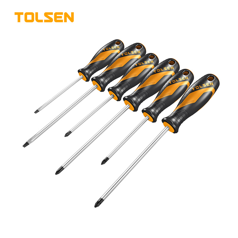 TOLSEN 6Pcs Anti-Slip Grip Magnetized Flat Phillips Pozidrive Screwdriver Set Model 20014