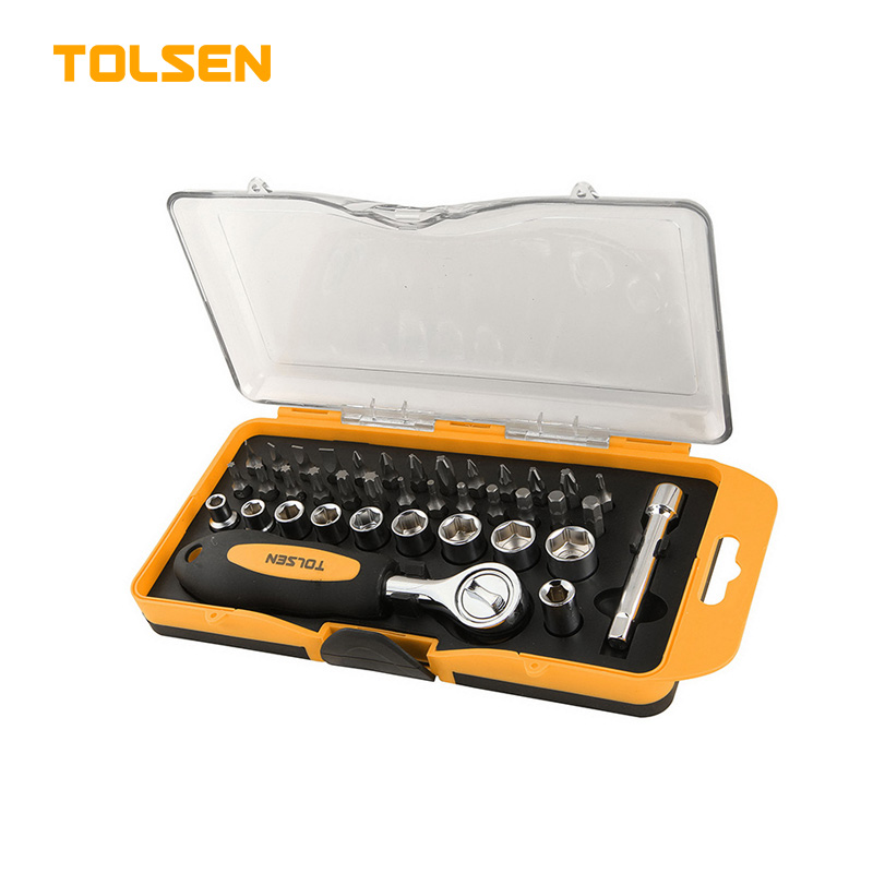 TOLSEN 38pcs Bit & Ratchet Socket Set (1/4" Drive) TPR Handle 20035