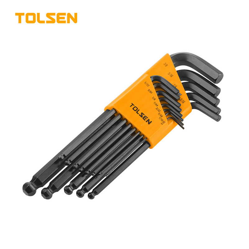 TOLSEN 13pcs Ball Point Long Arm Allen Hex Key Set (Inches) Black Finish Model 20090