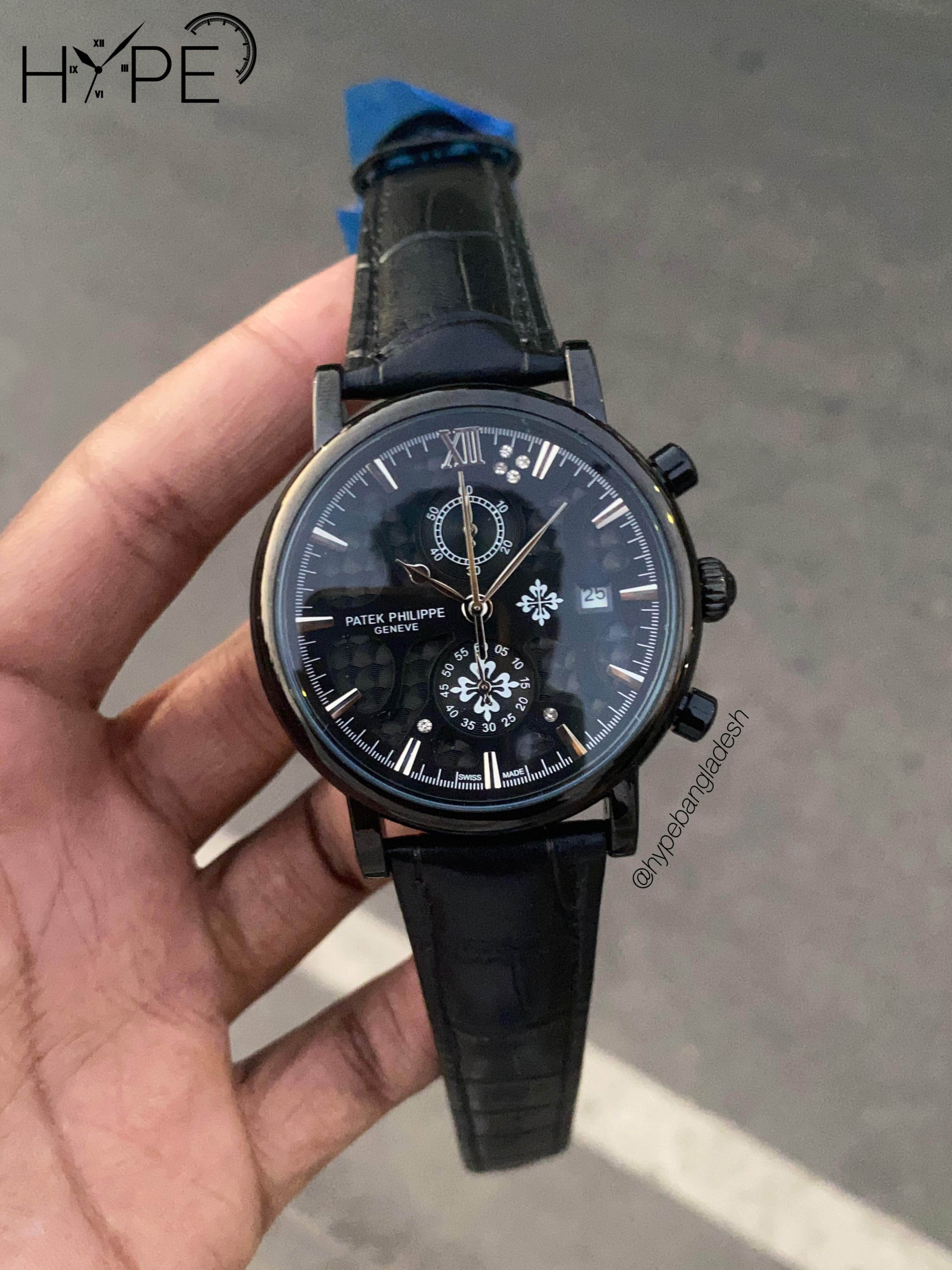 Patek philippe leather belt chronograph watch (Black)_img_0