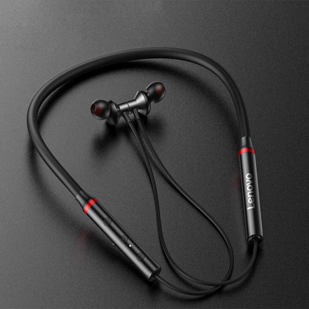 Black He05X Premium Quality Neckband Lenovo Headphone 5.1V Bluetooth Extra Bass Control Noise Cancellation Neckband - Neckband - Headphone_img_1