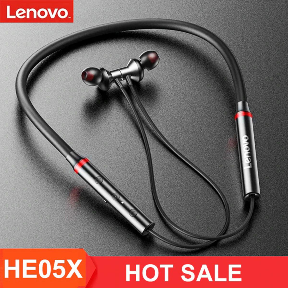 Black He05X Premium Quality Neckband Lenovo Headphone 5.1V Bluetooth Extra Bass Control Noise Cancellation Neckband - Neckband - Headphone_img_3
