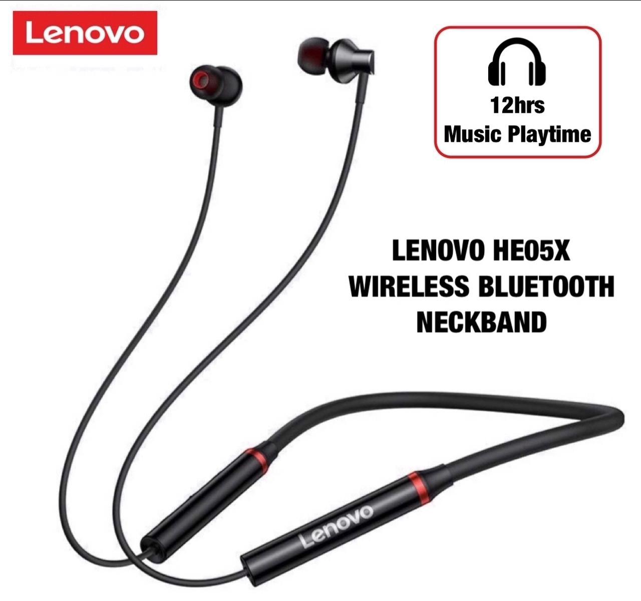 Black He05X Premium Quality Neckband Lenovo Headphone 5.1V Bluetooth Extra Bass Control Noise Cancellation Neckband - Neckband - Headphone_img_4