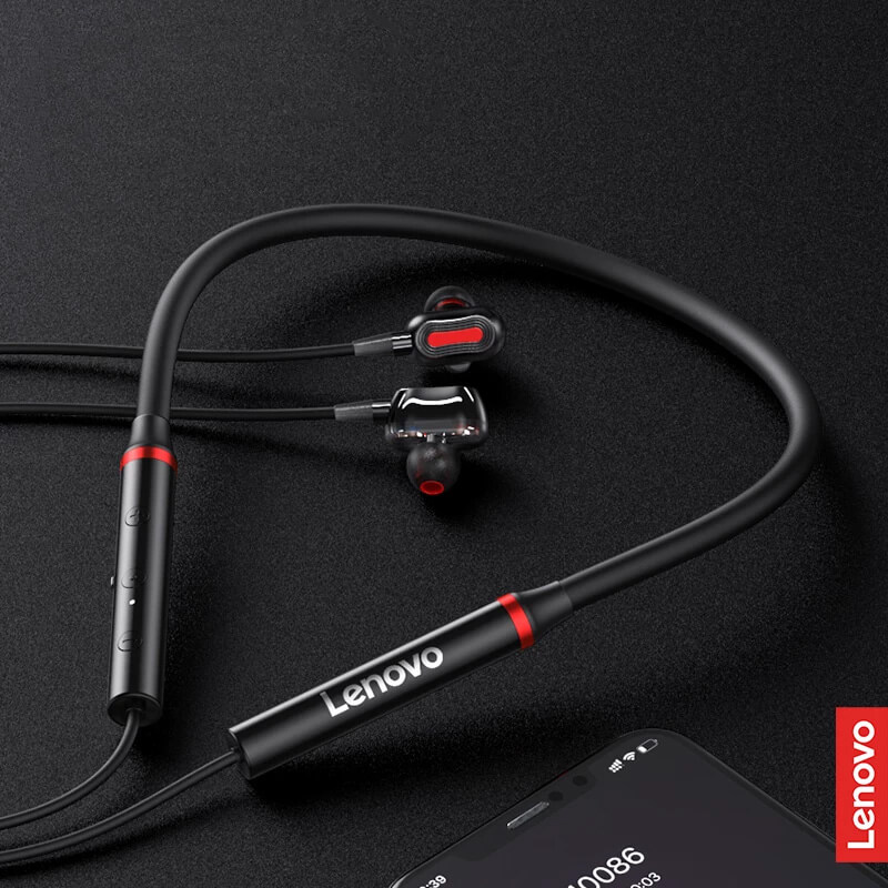 Black He05X Premium Quality Neckband Lenovo Headphone 5.1V Bluetooth Extra Bass Control Noise Cancellation Neckband - Neckband - Headphone_img_5