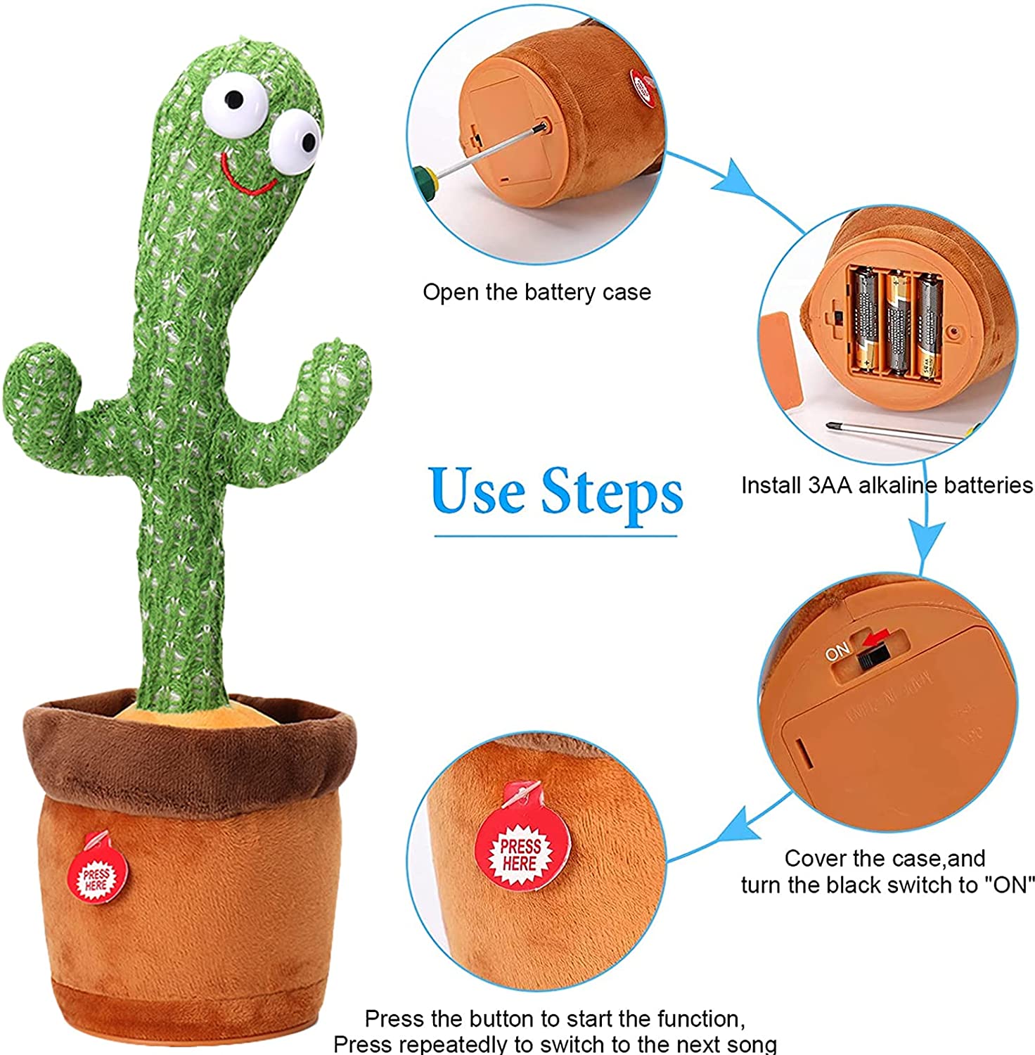 Dancing Cactus Talking Cactus Stuffed Plush Toy Electronic Toy with Song Plush Cactus Potted Toy Early Education Toy for Kids_img_2