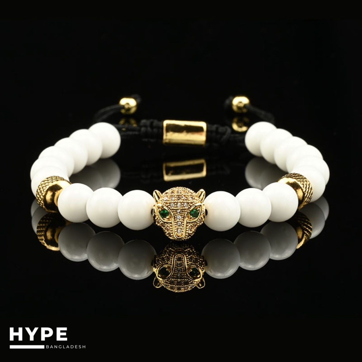 Leopard hear white color beaded bracelet for men_img_0