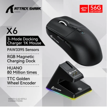 Attack Shark X6 PAW3395 Tri-Mode Wireless Gaming Mouse with DOCK_img_0