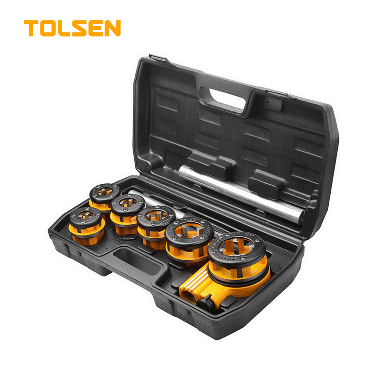 TOLSEN 9Pcs Metal Pipe Threader Set w/ 2 Extension Bars (1/4", 3/8", 1/2", 3/4", 1", 1-1/4") Model: 33011