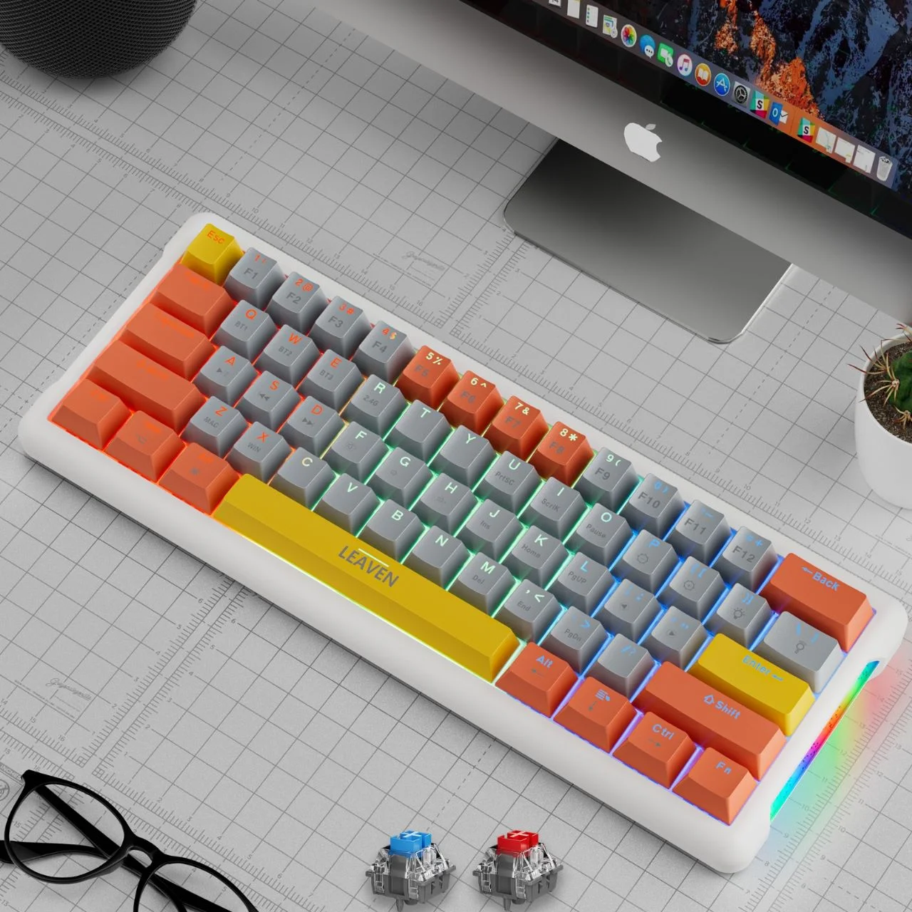 (Stock Out) LEAVEN K610 Wired Hot-swappable Gaming Mechanical Keyboard - Red Switch_img_1