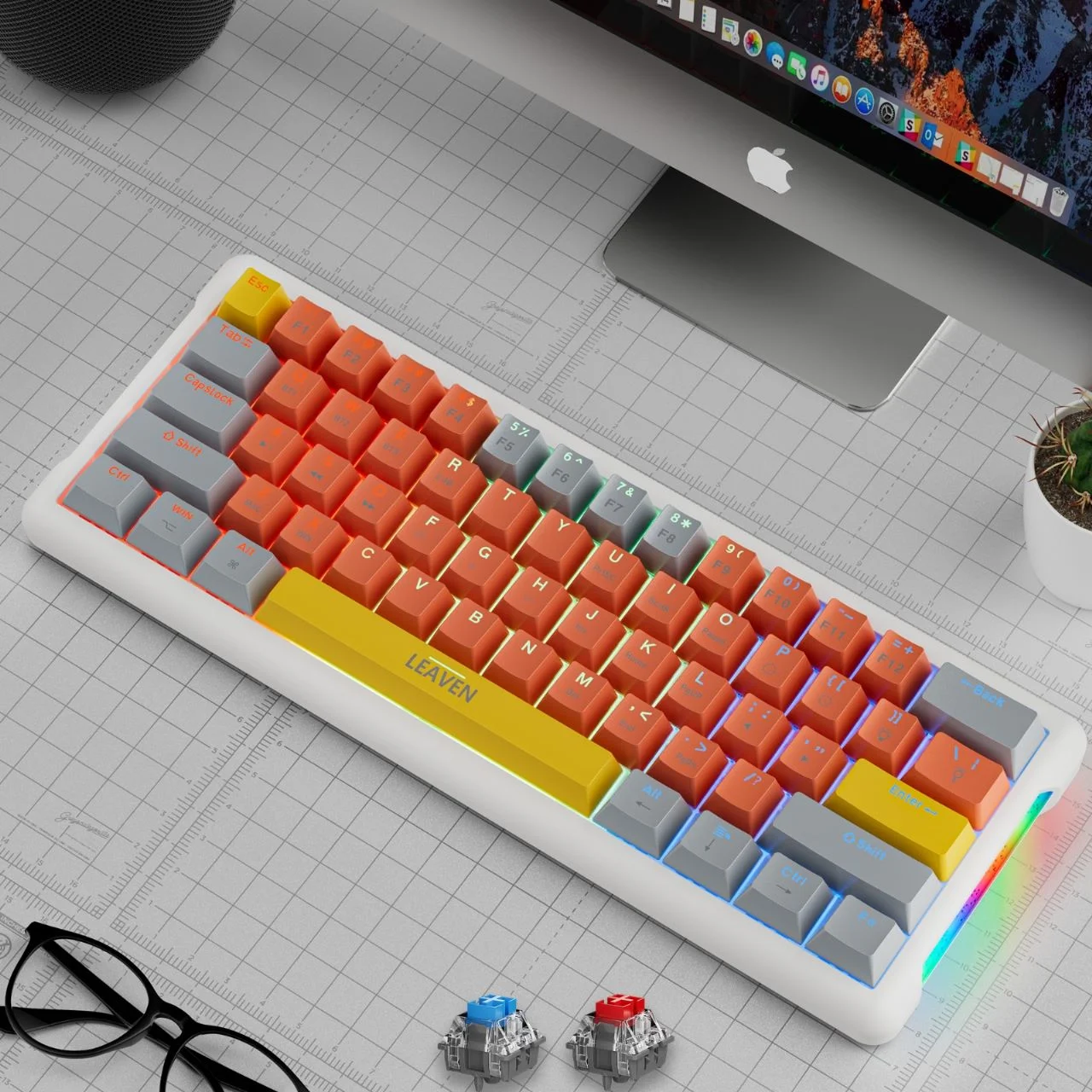 (Stock Out) LEAVEN K610 Wired Hot-swappable Gaming Mechanical Keyboard - Red Switch_img_0