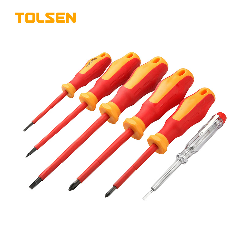 Tolsen 6Pcs VDE Power Insulated 1000V Flat Phillips Handle Screwdrivers Set Model: 38013