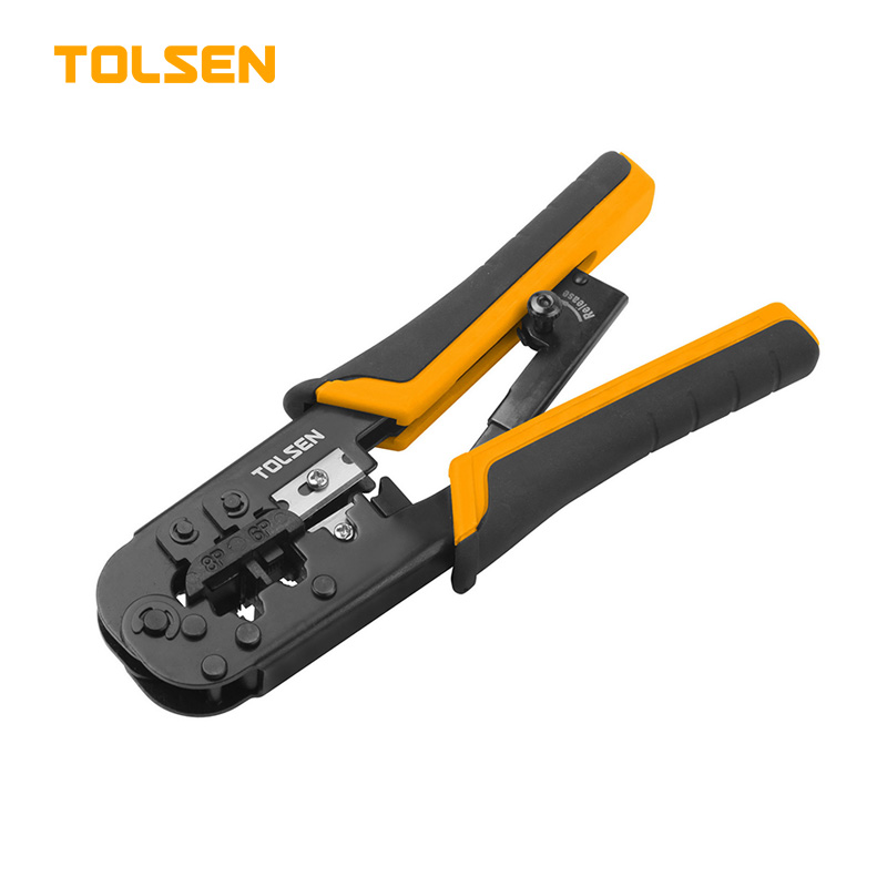 Tolsen Ratchet Modular Crimping Pliers with round cable stripper (7.3/185mm 8P/6P) Model: 38054