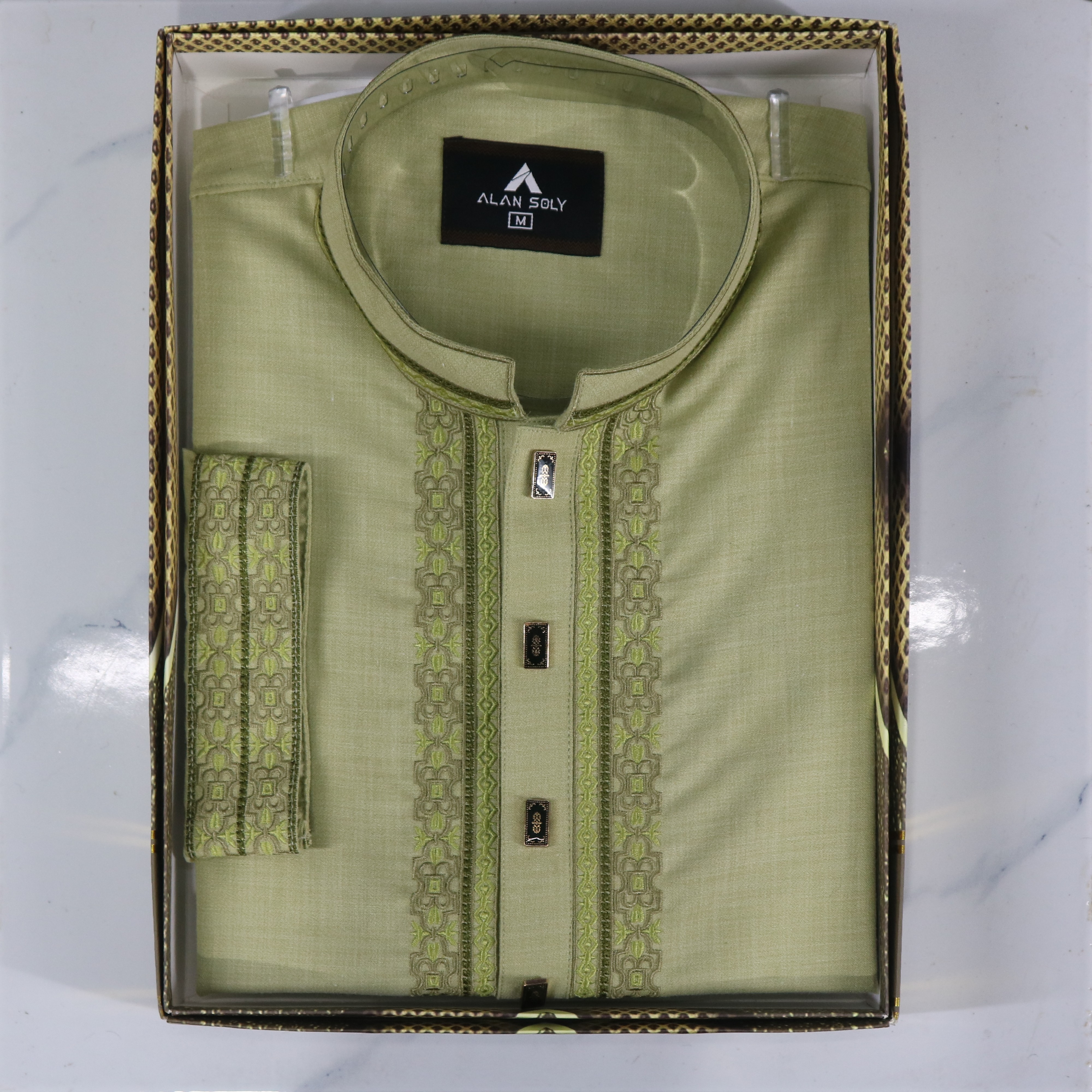 Elegant Light Green Embroidered Panjabi – Timeless Ethnic Charm_img_1