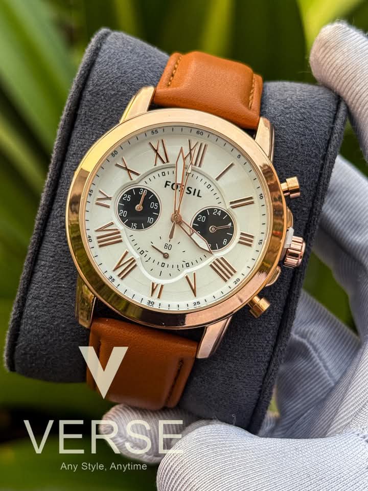 FOSSIL Q BELT MUSTARD BELT RG CASE WHITE DIAL BLACK SUB