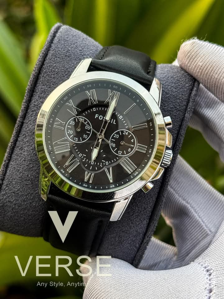 Fossil Q black belt silver case black dial