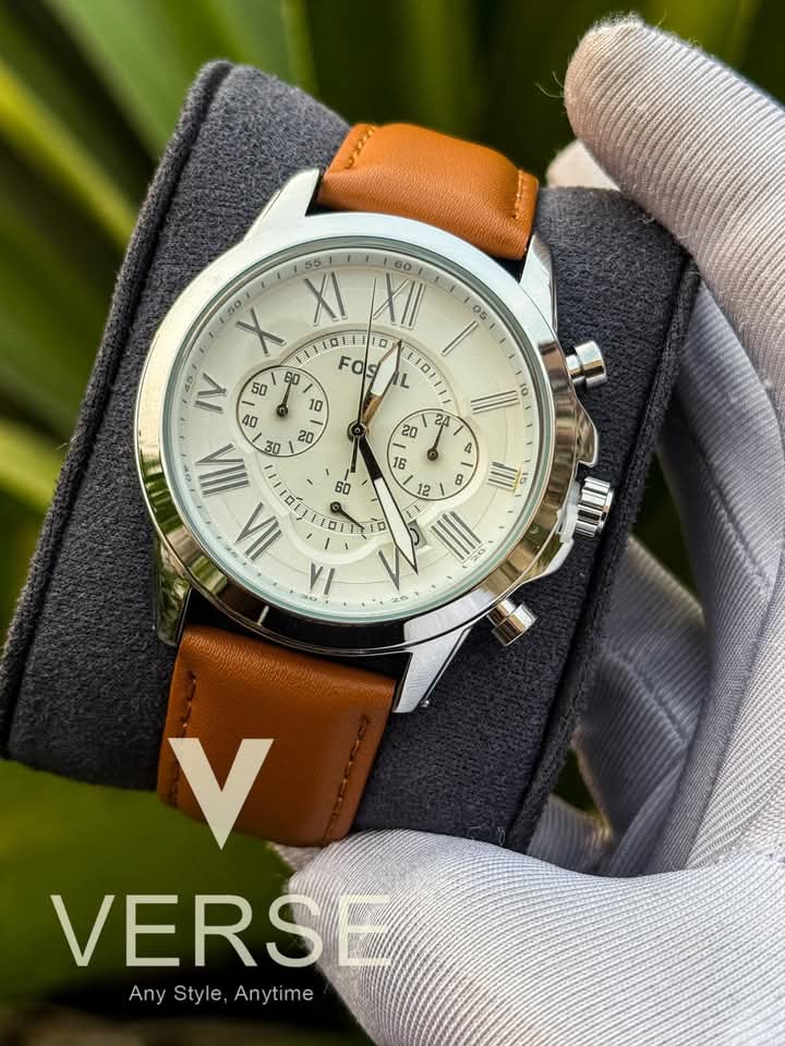 Fossil Q mustard belt silver case white dial