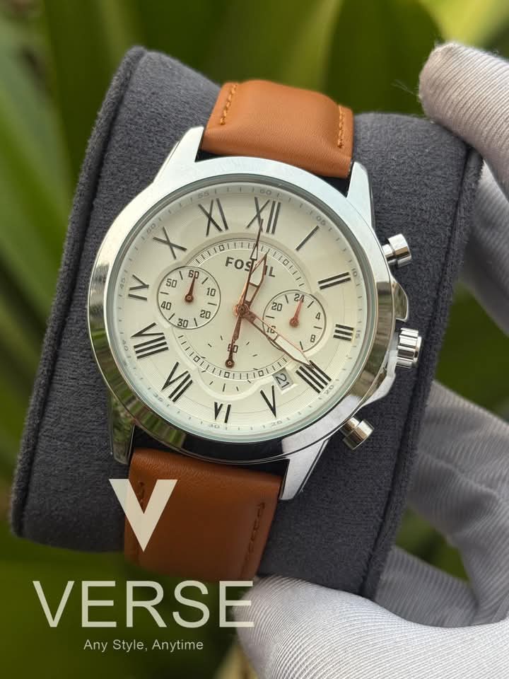 Fossil Q mustard belt silver case white dial