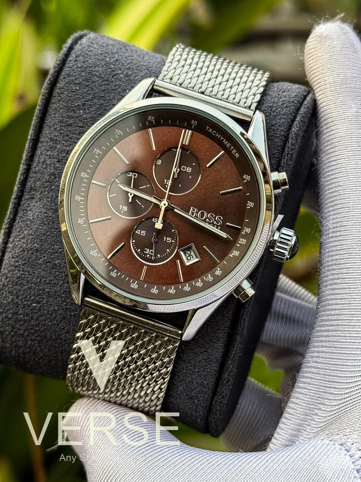Boss mesh chain silver case brown dial