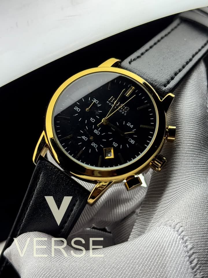 Boss belt three crhono black belt golden case black dial