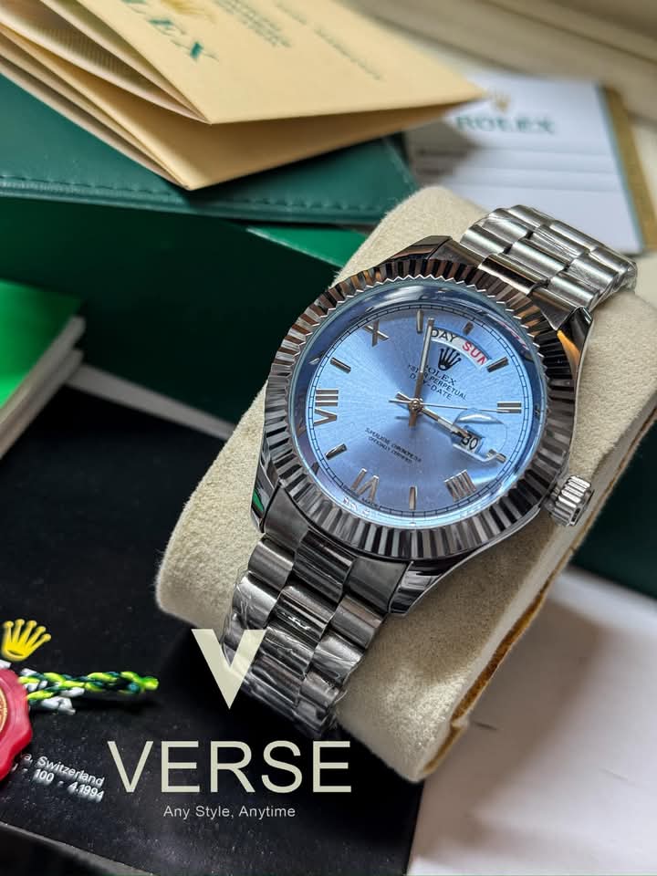Rolex day date silver dial sky blue