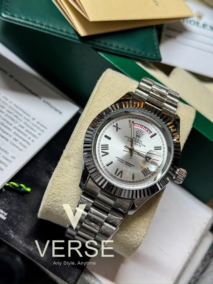 Rolex day date silver dial white