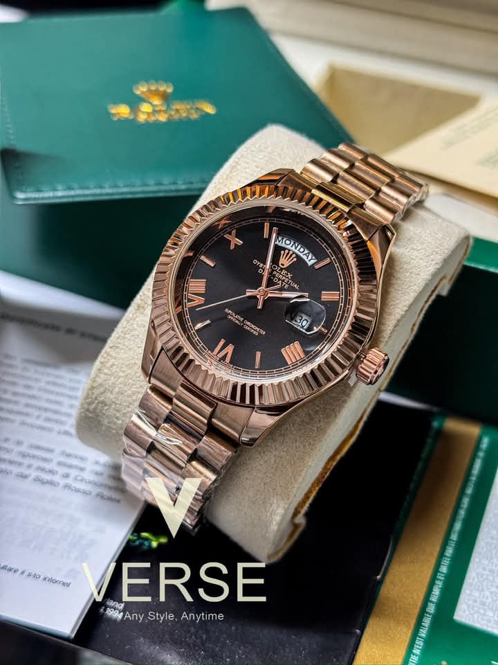 Rolex day date rose gold dial black