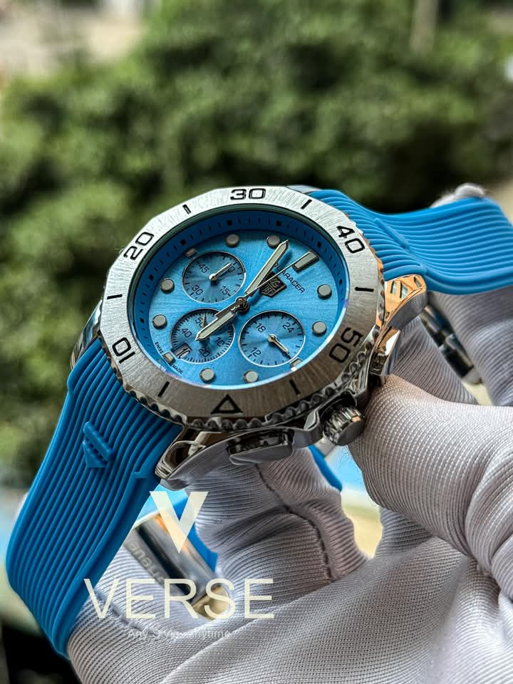 Tag Aquarancer silver case tiffany dial tiffany belt