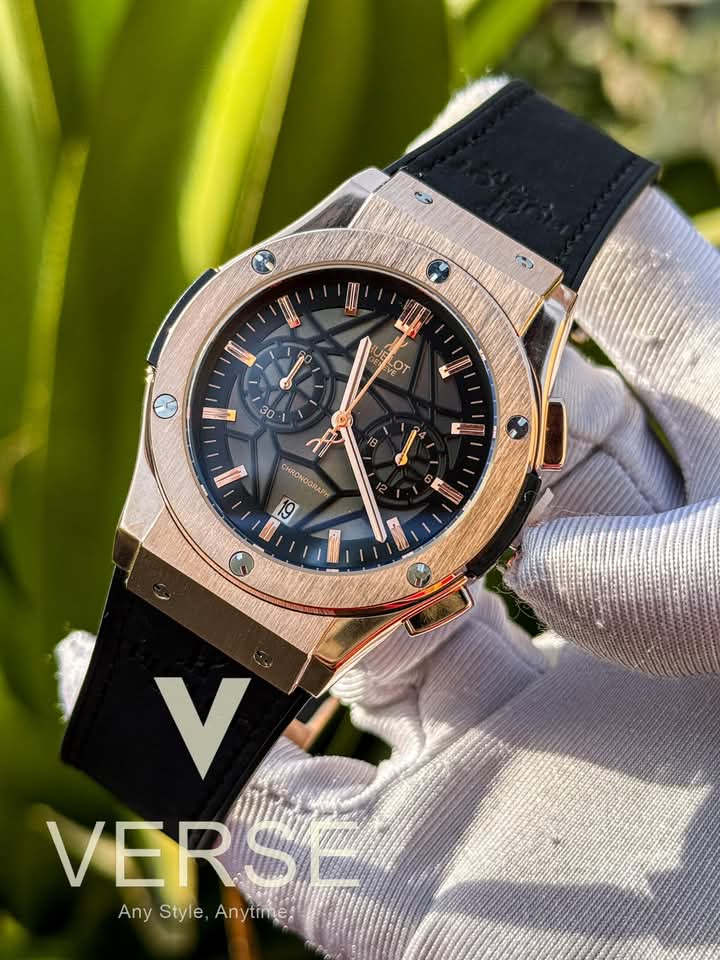 hublot belt spider black dial rose gold case black belt velvet textureHublot belt spider