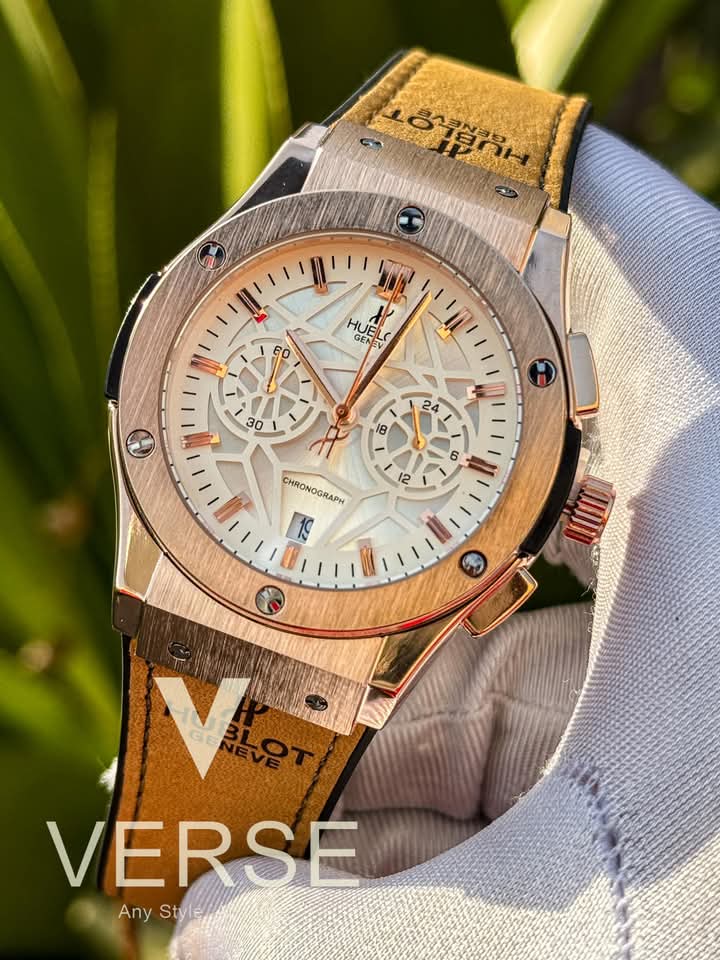 hublot belt spider white dial rose gold case mustard belt velvet texture