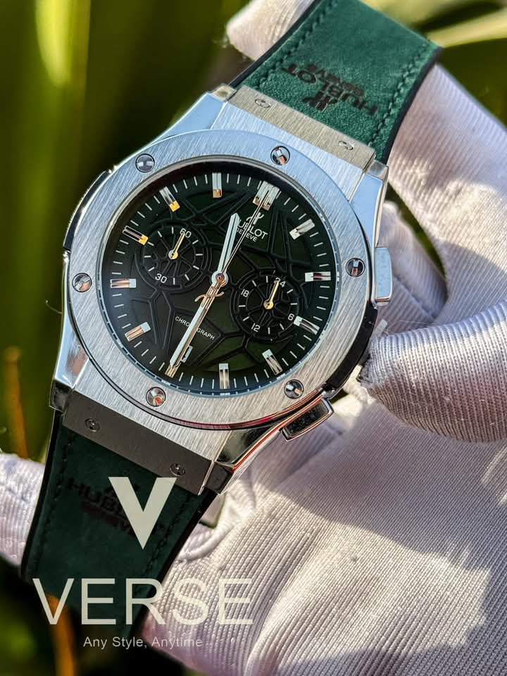 hublot belt spider green dial silver case green belt velvet texture