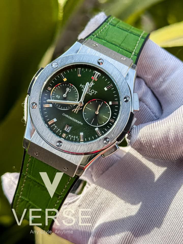 hublot classic fusion silver case green dial green belt
