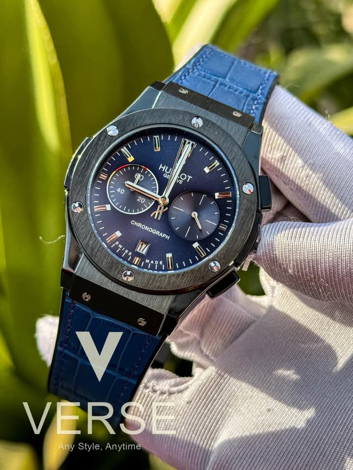 hublot classic fusion black case blue dial blue belt