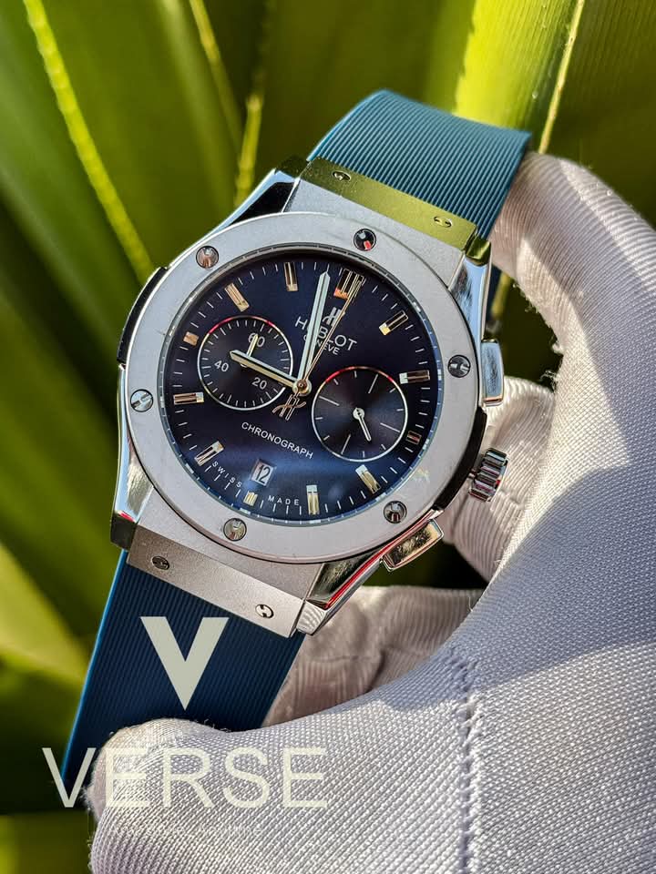 hublot classic fusion silver case blue dial blue belt