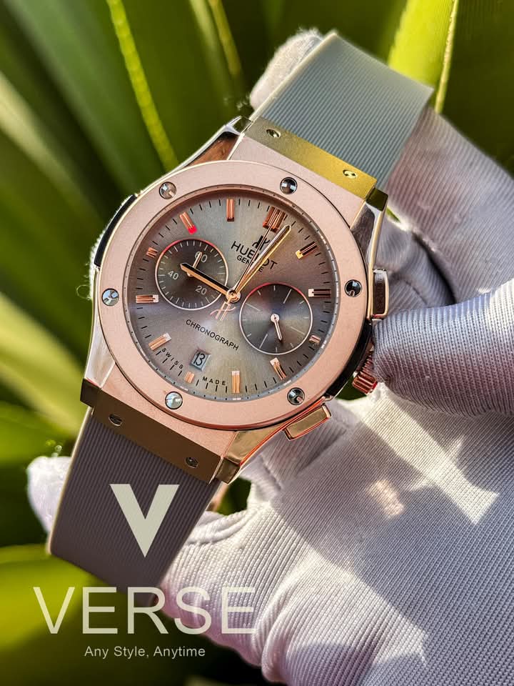 hublot classic fusion rosegold case grey dial grey belt