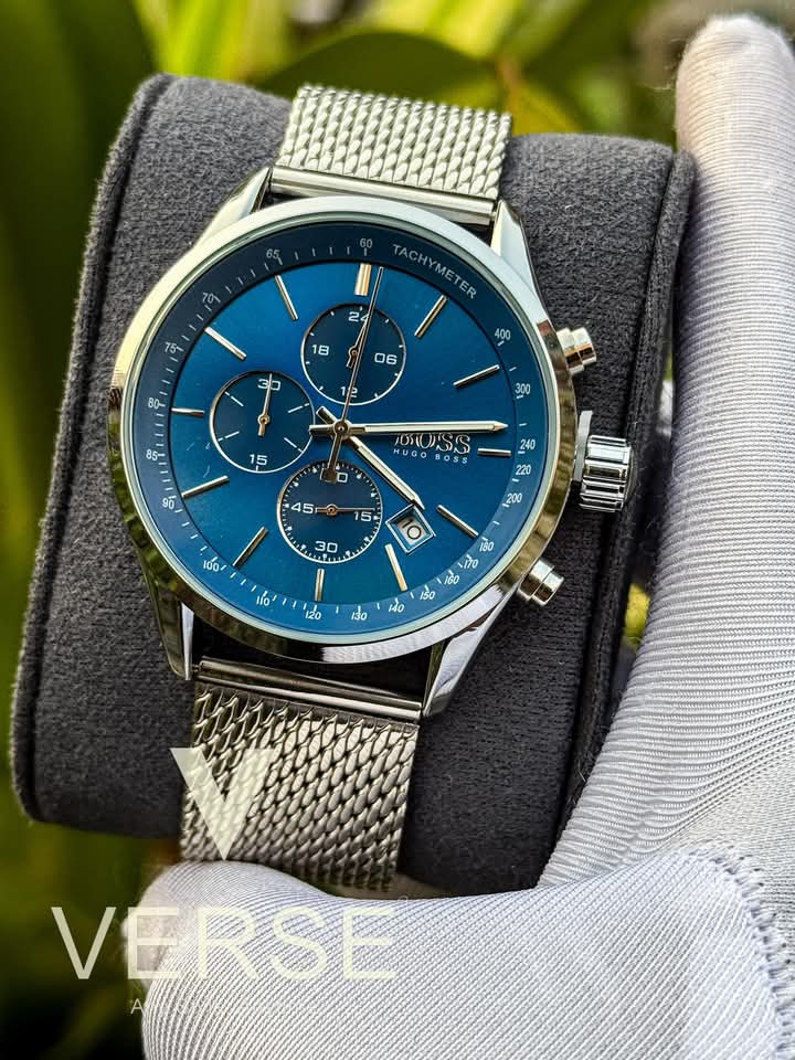 Boss mesh chain silver case blue dial