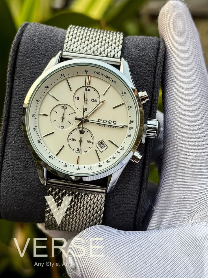 Boss mesh chain silver case white dial