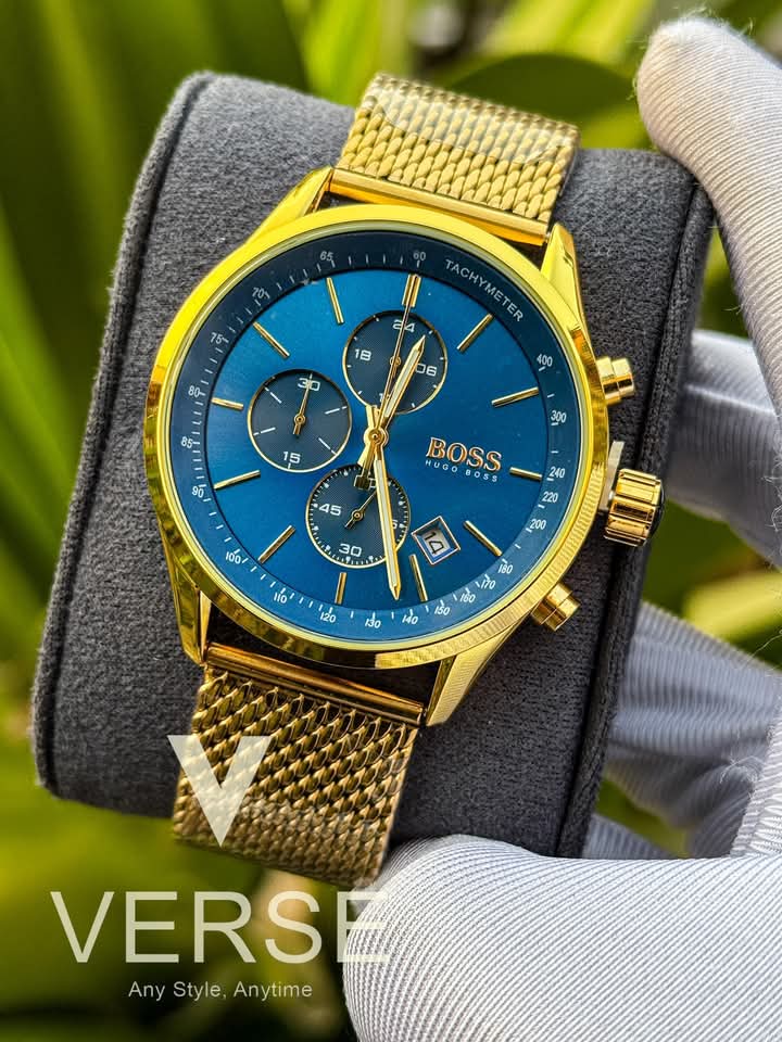 Boss mesh chain golden case blue dial