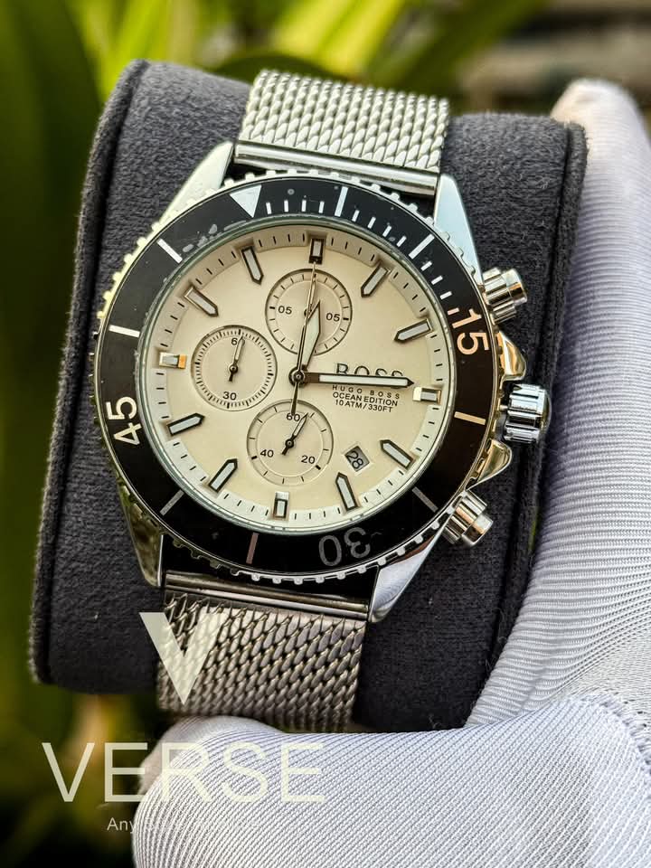 Boss mesh chain v2 silver case white dial