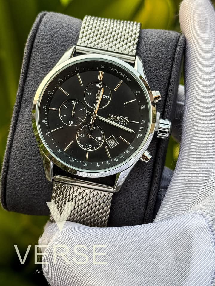 Boss mesh chain silver case black dial