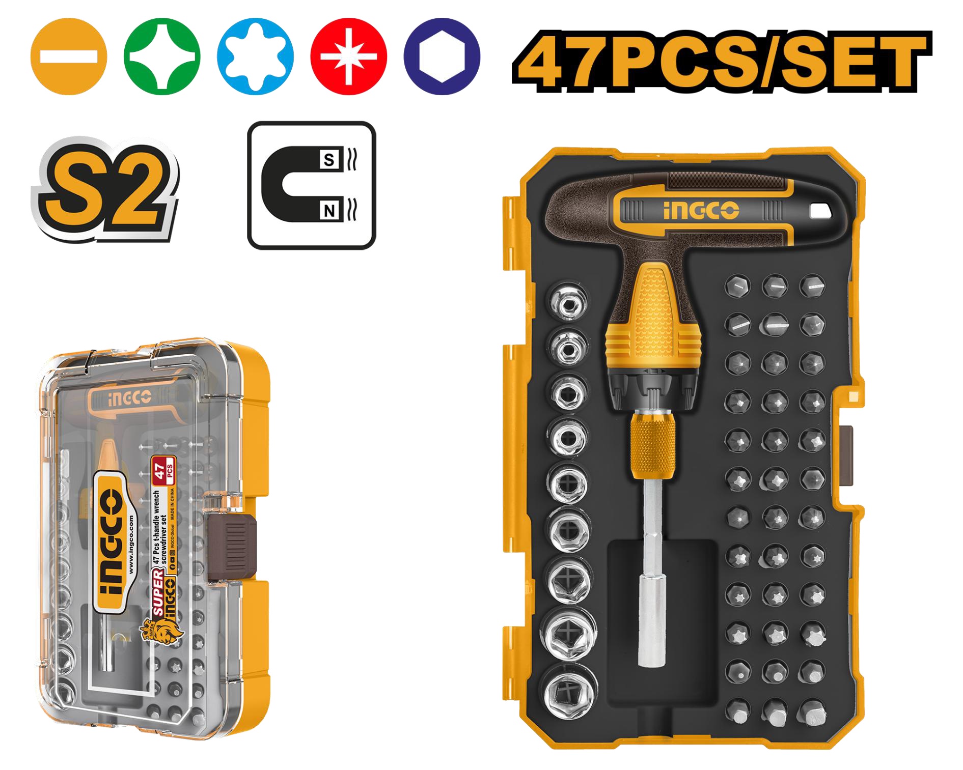 INGCO 47pcs T-Handle Wrench Screwdriver set Model HKSDB0478