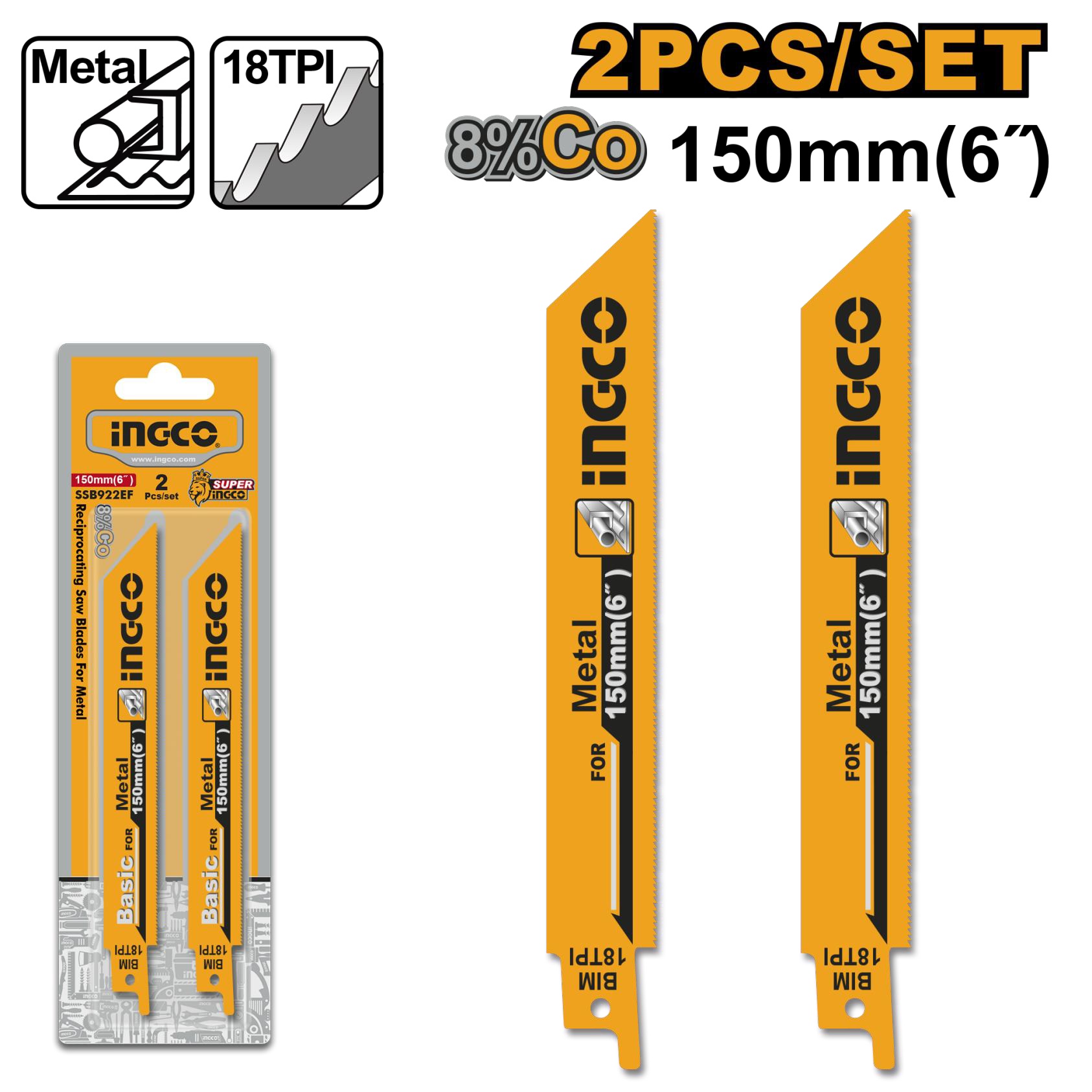 INGCO Saw Blade for Reciprocating Saw and switable for Metal Cutting 2pcs/set Model: SSB922EF