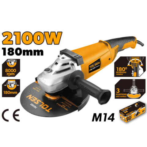 TOLSEN 79523, 7" Electric Angle Grinder, 2100w, 180mm, M14; Model: 79523