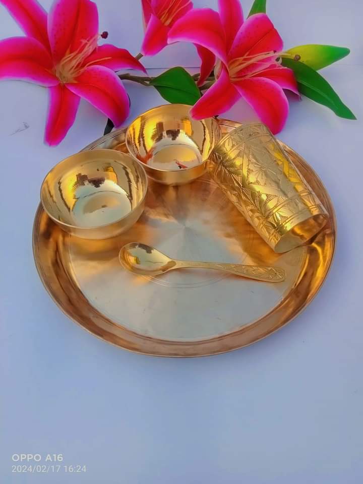 কাঁসার প্লেট+ পিতলের বাটি+পিতলের গ্লাস সেট